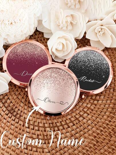 Personalisierter Namens-Party-Geschenk Make-up Spiegel, Damen Reise-Accessoire, kleiner Badezimmerspiegel, tragbarer kompakter Outdoor-Spiegel, Mini-Make-up-Taschenspiegel