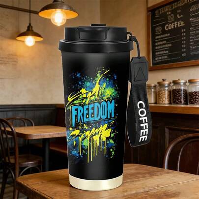 1/5 szt. 500 ml, izolowany próżniowo kubek ze stali nierdzewnej z nadrukiem graffiti, idealny na zakończenie roku szkolnego, Dzień Niepodległości, imprezy tematyczne, urodziny i święta. Utrzymuje ciepło/zimno napojów. Wzmocniony uchwyt zapewnia stabilny chwyt. Przenośny i łatwy w noszeniu, odpowiedni do biura, na zewnątrz, do pracy, na naukę, na fitness, w podróż i na różne okazje. Idealny do użytku osobistego, na święta i uroczystości.