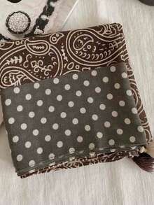 1 pieza Bandana de 70cm con estampado geométrico, emparejada con 2 pequeños pañuelos/diademas cuadrados con borlas - Multicolor - Ver 7