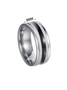 男士时尚不锈钢条纹戒指 1 件 - 條紋 - 查看 2