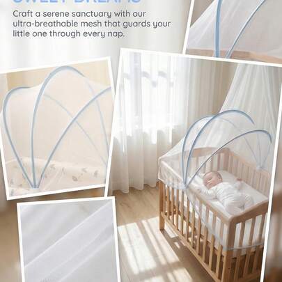 Màn che cũi gấp gọn, chống muỗi, ngăn bé leo trèo, thoáng khí - Lý tưởng cho giấc ngủ ngon và sự an tâm của cha mẹ | Màn che cũi cao cấp tăng cường bảo vệ - Bền chắc và dễ lắp đặt / Phù hợp với cũi em bé 90x50 cm