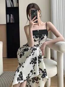 Women Long Dresses - Black and White - View 3