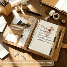 多功能皮革笔记本保护套，防水卡包收纳包，带笔槽和按扣，适用于办公用品、学习用品、返校季等。 - 多色 - 查看 1