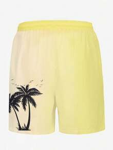 Men's Swim Trunks, Hawaiian Holiday Casual Outdoor Coconut Tree Ombre Pattern 3D Digital Print Relaxed Daily Vacation Single Layer Drawstring Beach Shorts - Yellow - View 4