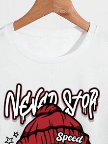 Tween Boy Cartoon Graphic Print Crew Neck Short Sleeve T-Shirt And Shorts Set - White - View 4
