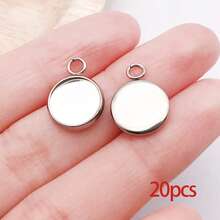 20pcs Stainless Steel Round Pendant Trays Flat Round Bezel Pendant Trays Round Settings Charms For DIY Earrings Necklace Pendants Jewelry Making - Silver - View 13