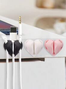 4pcs Heart-Shaped Cable Organizers, Phone Charging Wire Fastener Clips, Winding Organizer, Self-Adhesive Cable Holder For Desk, Nightstand, Wall, Car, And Office - Heart-shaped - View 1