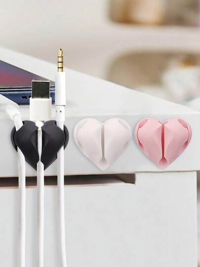 4pcs Heart-Shaped Cable Organizers, Phone Charging Wire Fastener Clips, Winding Organizer, Self-Adhesive Cable Holder For Desk, Nightstand, Wall, Car, And Office