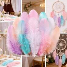 100根马卡龙公鸡羽毛，3-5英寸，工艺羽毛，适用于婚礼、家庭聚会、捕梦网和DIY工艺品（马卡龙） - 查看 3