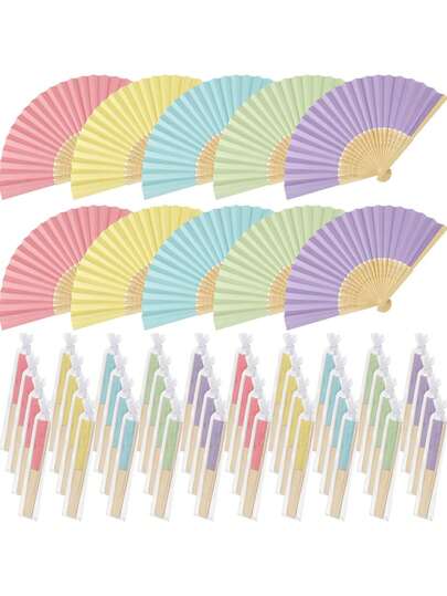 Bộ 1-3 quạt xếp màu sắc mềm mại - Quạt xếp tre và quạt giấy cầm tay kiểu cổ điển. Lý tưởng làm quà tặng đám cưới tại nhà thờ, tiệc cô dâu, chụp ảnh phù dâu, quà sinh nhật và các sự kiện mùa hè.