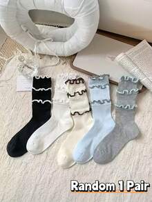1/5/10 Pairs Cake Lace Socks - 3-Layer Lace Design Elegant Calf Socks, Lightweight Breathable Quick-Dry Mid-Calf Socks, Mesh Design, Suitable For Spring And Summer - Multicolor - View 8