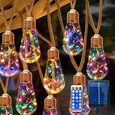 Dây đèn LED năng lượng mặt trời 240/160/80 bóng, đèn dây treo ngoài trời kiểu cổ điển với 8 chế độ nhấp nháy, thích hợp cho tiệc sinh nhật, sân vườn, hàng rào, cửa hàng, đám cưới, cắm trại, cây cối, quà tặng bốn mùa.
