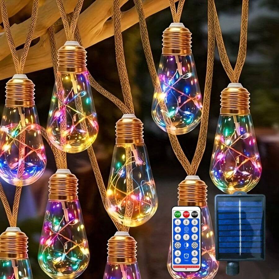 Dây đèn LED năng lượng mặt trời 240/160/80 bóng, đèn dây treo ngoài trời kiểu cổ điển với 8 chế độ nhấp nháy, thích hợp cho tiệc sinh nhật, sân vườn, hàng rào, cửa hàng, đám cưới, cắm trại, cây cối, quà tặng bốn mùa. - Năng lượng mặt trời - Xem 1