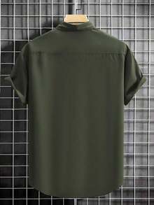 Men's Solid Color Casual Business Short-Sleeved Shirt - màu xanh lá - Xem 2