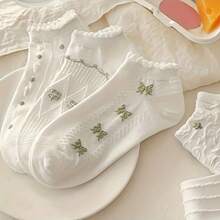 5双装女士薄款透气蕾丝边柔软舒适短袜，春夏款 - 彩色 - 查看 6