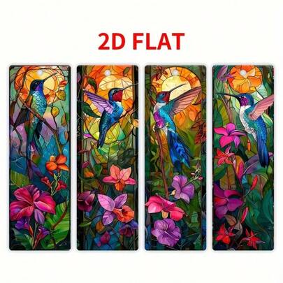 2D Acrylic Flat Creative Hummingbird Bookmarks, Exquisite Acrylic Bookmarks Set With Hummingbird And Flower Combination, Perfect Gift For Family And Friends