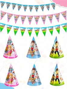 Paw Patrol Juego de fiesta de cumpleaños con tema Puppy League de 6/10/12 piezas, bandera triangular, sombrero de papel, bolsa de regalo y bolso de mano. Es el mejor regalo festivo para amigos, un artículo de decoración para crear ambiente de fiesta, un accesorio de decoración del hogar y una decoración perfecta para la habitación. - Multicolor - Ver 9
