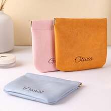 1pc Customizable Jewelry Leather Storage Bag, Can Print Personalized Text, Can Open To Store Data Cables, Earphones, Jewelry, Perfume, Lipstick, Etc., Laser Engraved Multi-Functional Storage Bag, Suitable For Valentine's Day, Mother's Day, Party, Anniversary Gifts For Daughter, Parents, Good Friends, Classmates, Suitable For Indoor And Outdoor Use - Multicolor - View 4