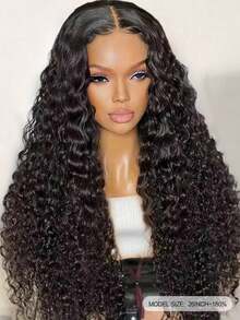 Tinashe Tóc giả Wear&Go Deep Wave Curly Brazilian Virgin Human Hair Lace Front Wig, đường chân tóc đã được tỉa sẵn, các nút thắt đã được tẩy trắng, phần ren trong suốt 6"X5", độ dày 180%, phù hợp cho trang phục Halloween, nàng tiên cá, cosplay, đám cưới. - SNatural - Xem 4