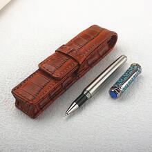 Bolígrafo de lujo con diseño geométrico | Elegante bolígrafo de metal de diseño redondo azul-verde | Bolígrafo de escritura premium para oficina y negocios - 159 Bolígrafo azul tallado y estuche - Ver 12