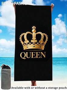 [Soft & Quick Dry] 250gsm Microfiber Beach Towel | 70*140cm/90*180cm Available | 2pcs/1pc Crown Couple Beach Towel | High Absorbency Portable Swimming Towel, Bathroom Decor, Beach Towel | Suitable For Summer Beach, Swimming, Travel, Camping, Fitness - Crown - View 14