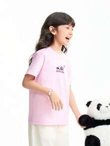Annil Girls' Round Neck Short-Sleeved T-Shirt, Knitted Sweater For Middle And Large Children And Students, Versatile Casual Top For Girls. - Energetic Powder - View 1