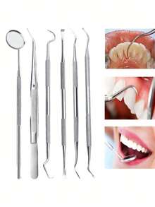 6/3pcs Dental Cleaning Tool Set, Professional Dental & Oral Hygiene Kit, Stainless Steel Toothpick, Dental Scaler, Tartar Remover, Suitable For Dentists, Personal & Pet Use, With Storage Box, Essential Household Item, Great Gift For Family & Friends - Multicolor - View 3
