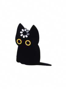 Thoughtful Cat Fun Brain Teaser Badge, Large Eye Staring Expression Design, Daily Mood Expressions Accessory For Cat Lovers - Black - View 8