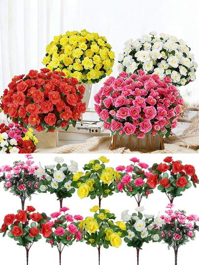 1/2枝人造杜鹃花，仿真丝花，逼真假花束，适用于家居、婚礼、生日、乔迁、毕业典礼和派对装饰