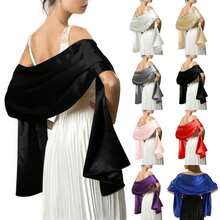 Wedding Ceremony Dance Ball Women Satin Shawl Girls Evening Party Banquet Prom Long Scarf Simple Design Solid Color - 黑色 - 查看 3