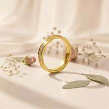 1 件不锈钢星形水晶镶嵌时尚不褪色戒指，优雅情侣戒指适合所有季节 - 單圈金色 - 查看 7