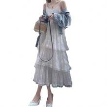 Pure Desire Style White Strap Dress Women Spring Summer New Beach Vacation Elegant Draped Sweet Long Dress - màu đen - Xem 5