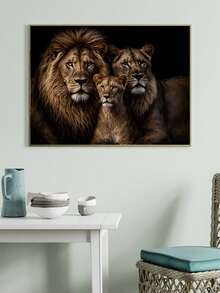 1 pièce Portrait de famille de lion réaliste, art animalier majestueux, idéal pour les amateurs d'animaux, les passionnés de safari et les fans de décoration pour la maison. Affiches d'art mural sans cadre. Décoration murale pour bars, restaurants, cafés, pubs, chambres, matériaux de décoration pour la maison - A - Voir 1