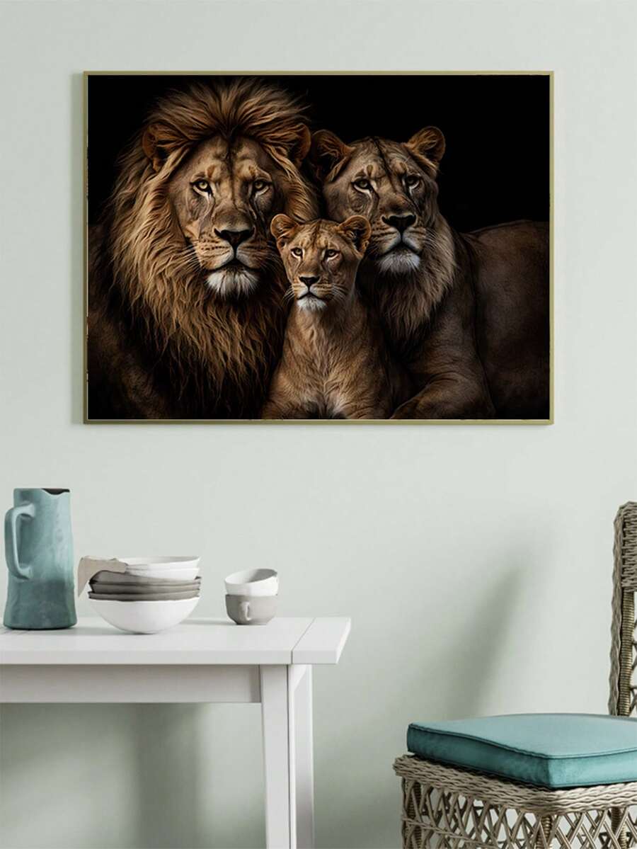 1 pièce Portrait de famille de lion réaliste, art animalier majestueux, idéal pour les amateurs d'animaux, les passionnés de safari et les fans de décoration pour la maison. Affiches d'art mural sans cadre. Décoration murale pour bars, restaurants, cafés, pubs, chambres, matériaux de décoration pour la maison - A - Voir 1