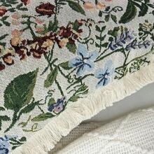 1件法式复古花卉提花柔软抱枕套，农舍流苏沙发靠垫，床头装饰枕，波西米亚复古方形柔软抱枕套，家居装饰品，绿色 - 綠枝 - 查看 4