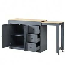 Kitchen Island On Wheels, Extendable Dining Area Kitchen Island With Spice Rack And Drawers, Mobile Freestanding Kitchen Island, Ideal For Kitchen And Dining Room - Grey - View 10
