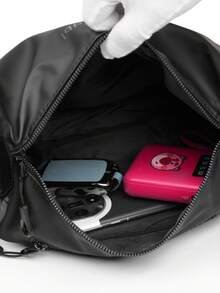 Cdie Kdbl 'Textured Waterproof Fabric Men's Crossbody Bag, Simple, Commuting, Sports, Casual Shoulder Bag, Dumpling Bag, Large Capacity Crescent Bag, Unisex Bag, Campus Student Bag' - Black - View 11