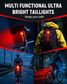 Bike Tail Light - With Brake/Light Sensor, USB-C Rechargeable, IP64 Waterproof, 6 Light Modes Taillight Night Riding, Bright Rear Bike Light Road Mountain, Cycling - 1 - View 6