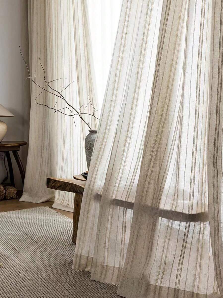 1 pieza Panel de cortina transparente de lino natural minimalista - 1PC - Ver 1