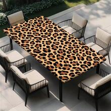 1pc Leopard Print Elastic Tablecloth, Zebra Pattern Design, Made Of Machine Washable Polyester, With Wavy Edges, Suitable For Parties, Weddings, Picnics, Cafes And Home Gatherings - A - View 3