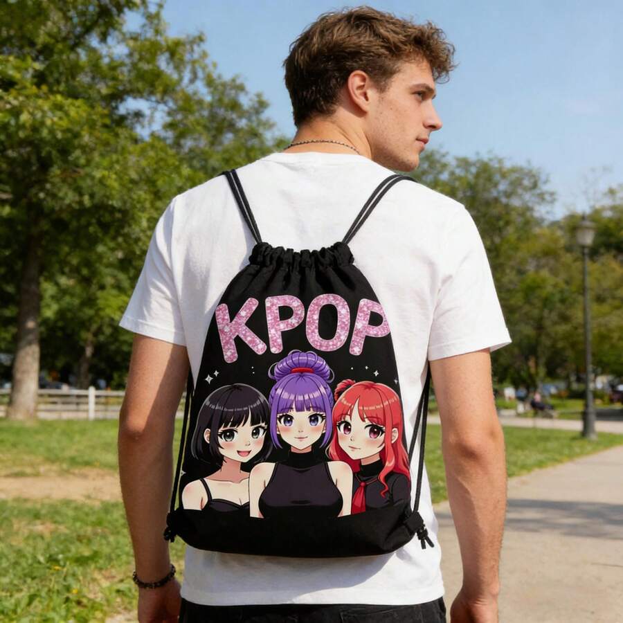 حقيبة ظهر من قماش أكسفورد ناعم مطبوع عليه نمط K-POP متين، مع جيوب عملية، مناسب للياقة البدنية والرياضة والسفر - متعدد الألوان - مشاهدة 1
