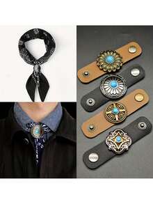 1pc Western-Style Scarf Clips, Ring For Neckwear, Headscarf Buckle,Slide Fastener And Securing Loop – Versatile Vintage Decorative Accessories For Men, Neckwear Accessory, Scarf Holder, Stylish Fastener - Multicolor - View 1