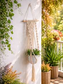 Hanging Flower Pot Rack, Bohemian Style Wall Mounted Flower Pot Basket, Rope Plant Stand, Suitable For Home, Garden, Balcony, Room Decor - Beige - View 6