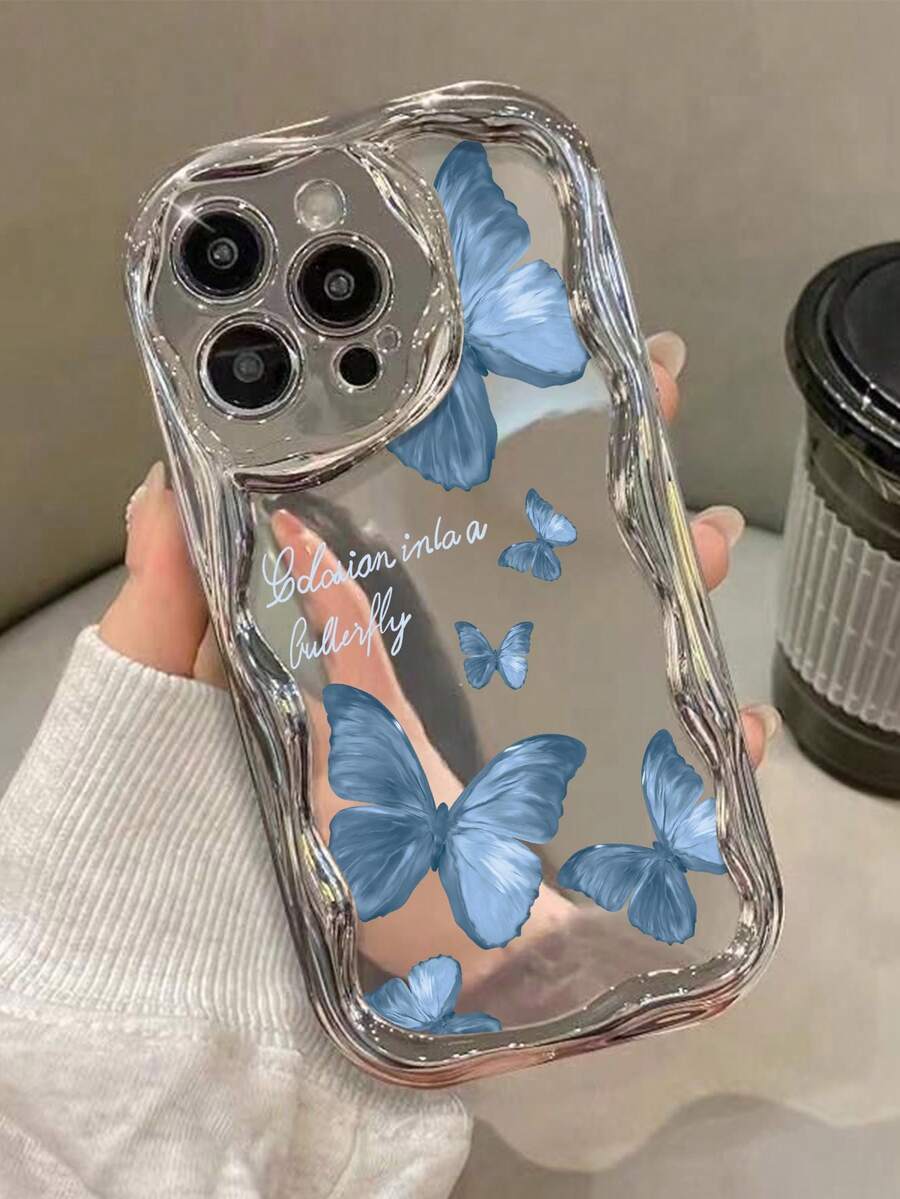蝴蝶彩绘电镀新款奶油纹理波浪边蝴蝶彩绘可爱防震新款手机壳，兼容 17/17 Pro/17 Pro Max/16/16 Pro Max/14；糖果色彩绘防震创意手机壳，兼容 XR/7/8；适用于15 Pro Max、13、14、11/XR/7/8的软壳；P12防震；XS直边彩绘TPU防震软手机壳