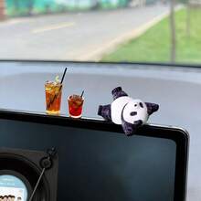 3pcs Creative Cute Panda Figurine Miniature Landscape Decor, American Style Desk/Car Interior Dashboard Ornament - Lying Flat Panda - View 2