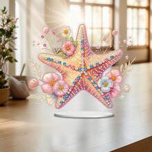1pc 5D DIY Diamond Painting Decor, Gradient Pink-Orange Starfish & Floral Design, Diamond Art Mosaic Ornament, Suitable For Home Decor, Garden, Living Room, Desk, Great Gift For Friends Birthday And Holidays - View 3