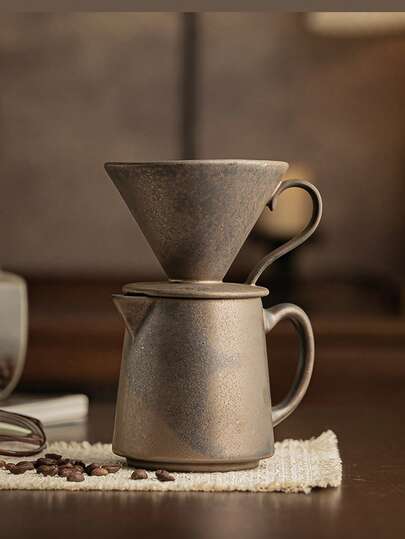 1 Set Home Coffee Maker, Hand Drip Filter Coffee Pot, Gold-Plated Ceramic Set, American Coffee Sharing Pot Set, Japanese Hand Drip Coffee Ceramic Set, Ceramic Filter Cup Sharing Pot For Home Use, Reusable Hand Drip Coffee Pot Set