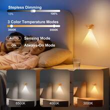 Modern LED Magnetic Sensor Wall Light, Wireless LED Motion Sensor Wall Lamp, Dimmable Wall Mounted Decorative Light, Wireless Sensor Night Light, LED Wireless Bedroom Bedside Lamp, For Corridor, Bathroom, Bedroom, Kitchen, Cabinet, Stairs, Entrance, Table, Wardrobe, Home Decor, Living Room Decor - Multicolor - View 7