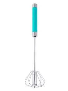 1pc Portable Stainless Steel Rotary Egg Beater, Semi-Automatic 28CM Egg Mixer, Press-Type Manual Whisk, Kitchen Gadget & Camping Cookware - Multicolor - View 10