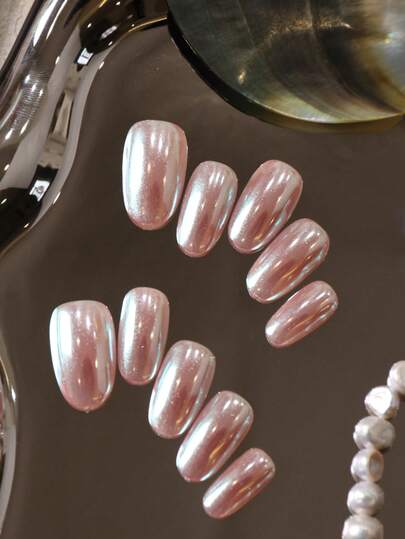 10pcs Press On Nails Pink Aurora Nails Press On Nail Supplies Short Nails Fake Nails Artificial Nails Kit Includes 1sheet Adhesive Tabs &1 Pc Mini File